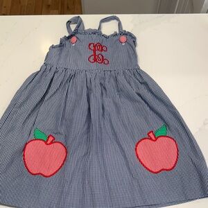 Blue and Red Apple Embroidered Kids Dress